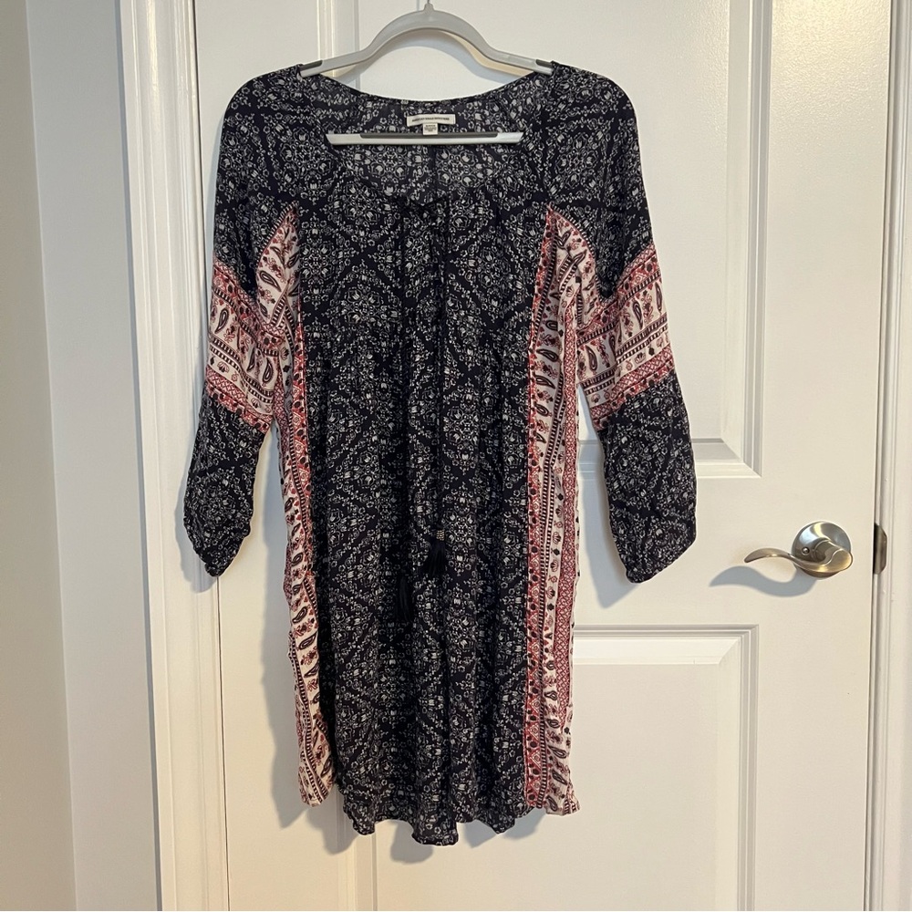 American Eagle Outfitters Navy and Red Printed Boho Tunic - Picture 8 of 8